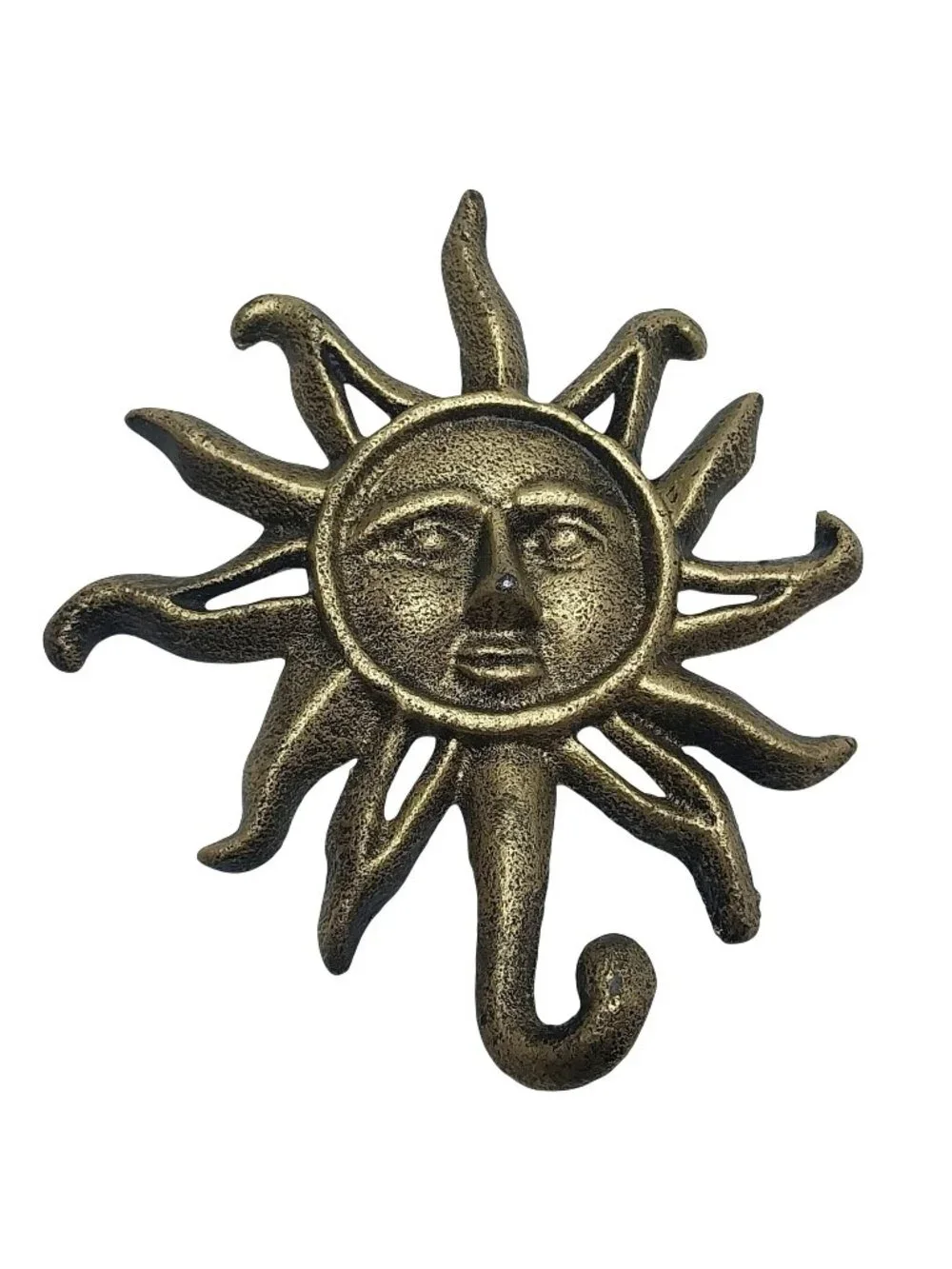 Vintage Cast Iron Celestial Sun Face Wall Hook With Antique Gold Finish